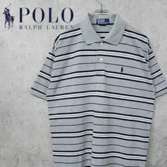 90s ポロ ラルフローレン ボーダー 刺繍 ポロシャツ マルチグレー 古着