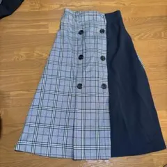 チェック柄フレアスカート　ロングスカート　グレー