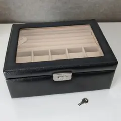 鍵付き 牛革 ジュエリーボックス アクセサリー 時計ケース ブラック ベローナ
