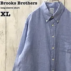 ブルックスブラザーズ US古着 無地 リネン 長袖 ボタンダウンシャツ XL