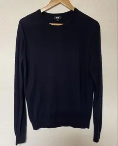 ウォッシャブル コットンメリノ クルーネックセーター　ネイビー　洗濯機洗濯可能
