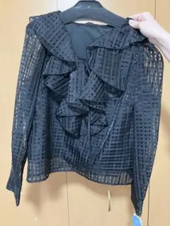 【新品タグ付き】And Couture シアーチェックフリルブラウスのサムネイル