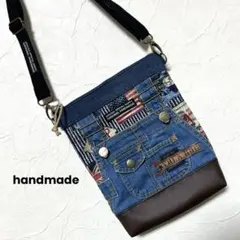 968.国旗柄　ストライプ　ショルダーバッグ　デニムリメイク　スマホポーチ