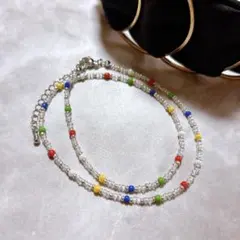 ビーズネックレス クリア × カラフル