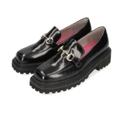 厚底スクエアトゥビットローファー