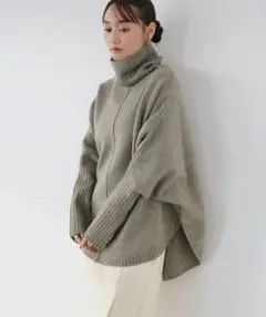 アンドミー　andme 天竺編み 長袖 ラウンドヘム タートルネック ニット