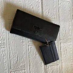 PRADA プラダ 長財布 サフィアーノ パスケース付き ブラック【used】