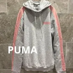 PUMA プーマ フーディー パーカー M グレー×ピンク ロゴプリントのサムネイル