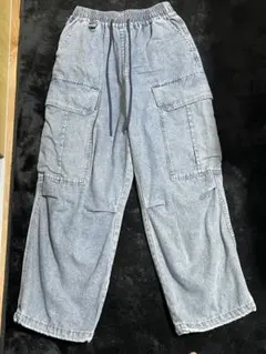 ライトグレー カーゴパンツ エラスティックウエスト