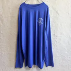 ハンテン メンズ 長袖Tシャツ ワンポイントロゴ L 青 ポリ UVカットのサムネイル