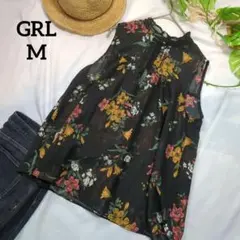 【グレイス】GRL　ノースリーブ　トップス　黒　花柄　シースルー　M