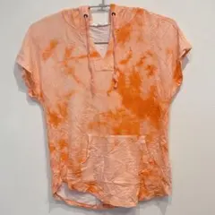 workshop タイダイフードTシャツ 【S】オレンジ系フード付き