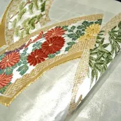 ♥秋の大特価セール♥西陣謹製⭐正絹九寸なごや帯⭐お仕立済み⭐扇に菊花松竹笹