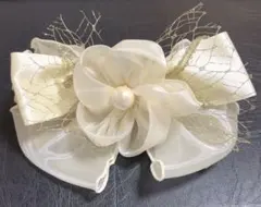 パーティや結婚式に☆ 華やか ヘア バレッタ リボン パール お花