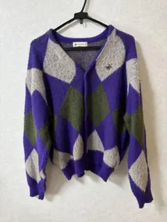 紫色ダイヤモンドパターンカーディガン M