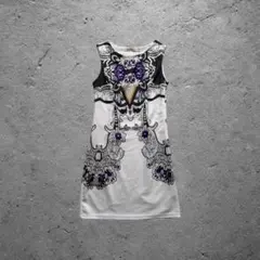 ワンピース ホワイト タイトシルエット レトロ 00s 総柄 vintage