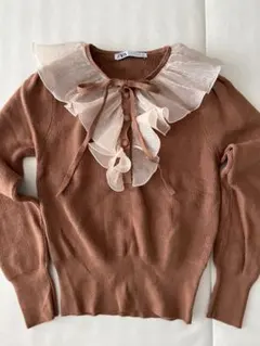 ZARA ザラ フリル襟付きブラウンニットセーター
