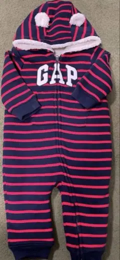 GAP フード付きロンパース ネイビー ピンクストライプ