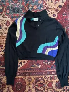 クロップドポロシャツ 黒/青/紫/緑