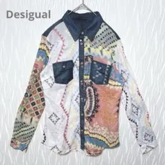 【Desigual】デシグアル 総柄 デニム切替 シャツ M マルチカラーのサムネイル