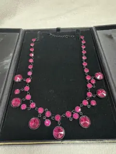 ピンク クリスタル ビジュー メタルネックレス