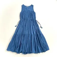 3608y美品 ヌキテパ ノースリーブフリルネックロングワンピース 赤 綿 