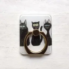 スマホリング　バンカーリング　黒猫　かわいい　ハンドメイド