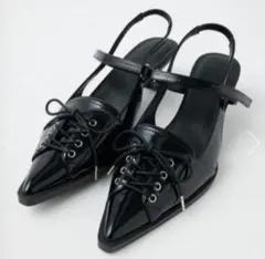 MOUSSY レースアップ サンダル ミュール 黒 編み上げ 23 新品 S