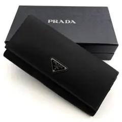 プラダ 長財布 ナイロン レザー 三角プレート 金具 ロゴ 二つ折り 黒