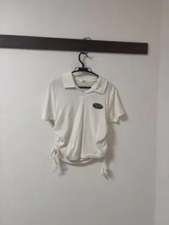 ホワイト ポロシャツ 半袖 ドローストリング付き