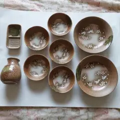 うさぎと花柄の陶器食器セット　長箸付き