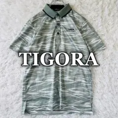 美品 ティゴラ TIGORA ゴルフウェア 総柄 刺繍ロゴ 半袖ポロシャツ M