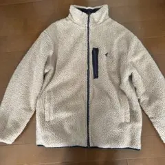 カンゴール フリースジャケット ベージュ　ロゴ紺色