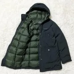極美品 モンベル ハスキーコート ミドル丈ダウン レディースXL ダークグリーン