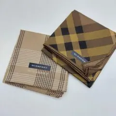 新品　BURBERRY　ハンカチ　２枚セット　チェック柄　ブラウン