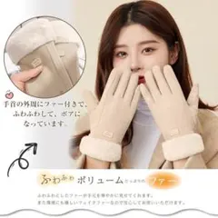 手袋 レディース タッチパネル対応 ファー手袋 ふわふわ 裏起毛 防寒 五本指