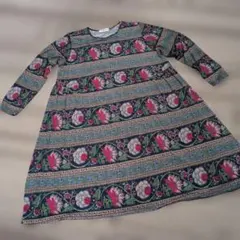 MAMA factory 花柄 Aラインワンピース 長袖