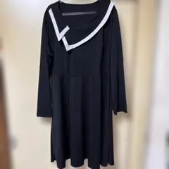 大きいサイズ 黒のアシンメトリー襟長袖ワンピース