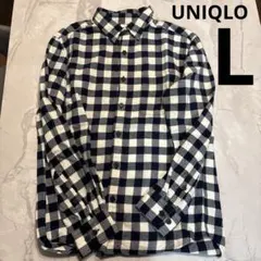 UNIQLO ネイビー ホワイト チェックネルシャツ M