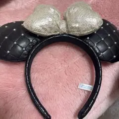 ミニーマウスカチューシャ ブラック・シルバー　パール