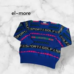 el-more ゴルフウェア 長袖ニットセーター ウール混 丸首 カラフル