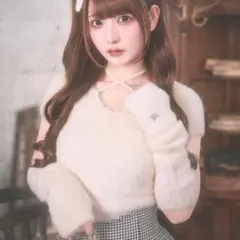 michellMacaron アームウォーマー付きシャギーニットトップス