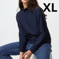 ユニクロ ソフトニットフリースモックネックT ネイビー XL 新品