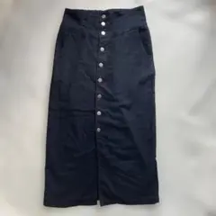デニム　ロングスカート　タイト　ストレッチ　ボタン　濃紺　黒　ウエストギャザー