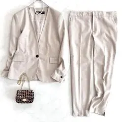 ザラ ZARA パンツスーツセットアップ ノーカラー ベージュ 38 フォーマル