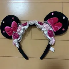 ディズニー ミニー カチューシャ ピンク 薔薇 レース
