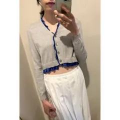 miu miu ミュウミュウ　ブルー　グレー　コットン　カーディガンのサムネイル