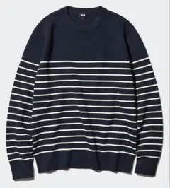 UNIQLO ミラノリブ ウォシャブル クルーネックネイビーボーダーセーター M