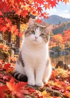 【3枚で1200円】☆紅葉と猫のイラストポスター