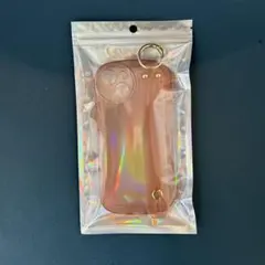 iPhone13,14用ケース クリアソフトケース ピンク バンド付き